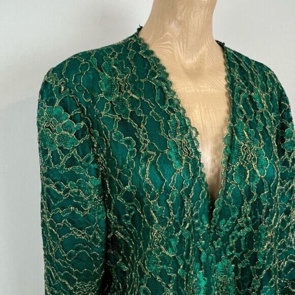 Vintage Women’s XL Green Embellished Jacket Coat Blazer Christmas Holiday NYE - Picture 7 of 15